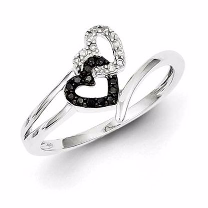 QR3337-8 White Night Sterling Silver Black & White Diamond Heart Ring