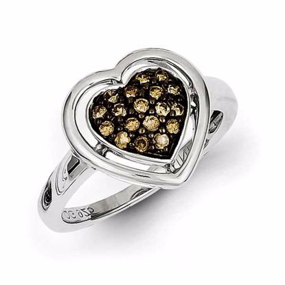 QR5149-8 White Night Sterling Silver Champagne Diamond Heart Ring