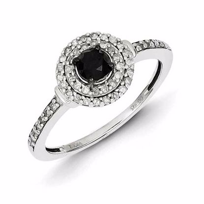 QR5364-7 White Night Sterling Silver Black and White Diamond Round Ring