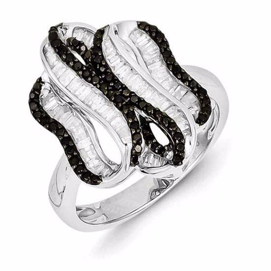 QR3255-7 White Night Sterling Silver Black and White Diamond Ring