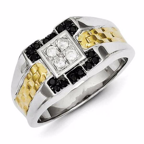 QR5568-9 White Night Sterling Silver and Gold Plated Black & White Diamond Men's Ring