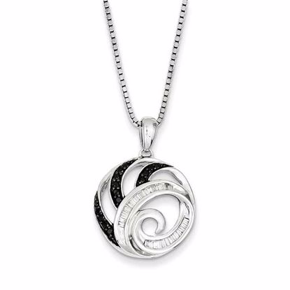 QP2319 White Night Sterling Silver Black and White Diamond Round Pendant Necklace