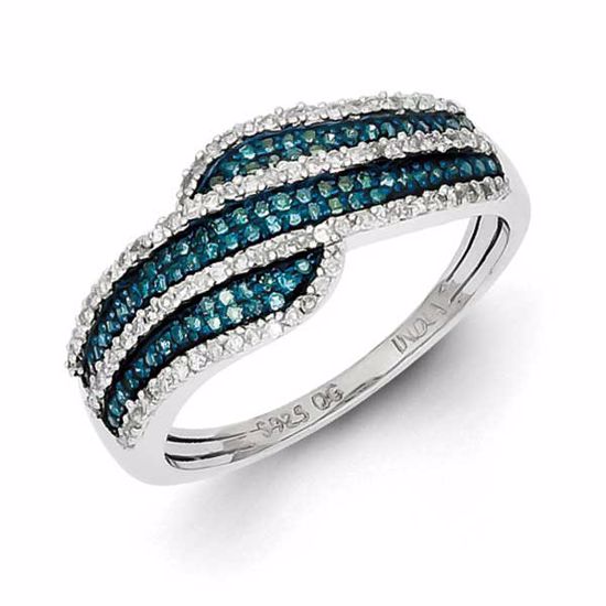 QR5322-6 White Night Sterling Silver Blue and White Diamond Ring