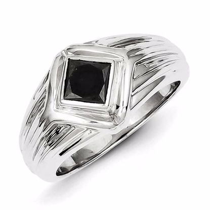 QR5478-9 White Night Sterling Silver Black Diamond Mens Ring