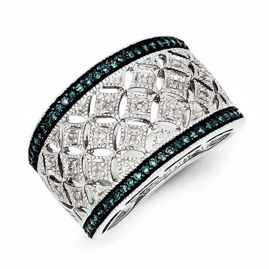 QR5243-6 White Night Sterling Silver White & Blue Diamond Band