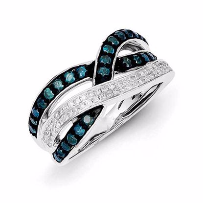 QR5292-7 White Night Sterling Silver Blue and White Diamond Ring