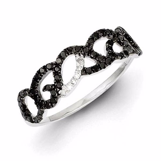 QR5451-6 White Night Sterling Silver Black and White Diamond Ring