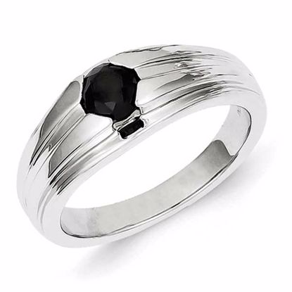 QR5529-10 White Night Sterling Silver Round Black Diamond Mens Ring