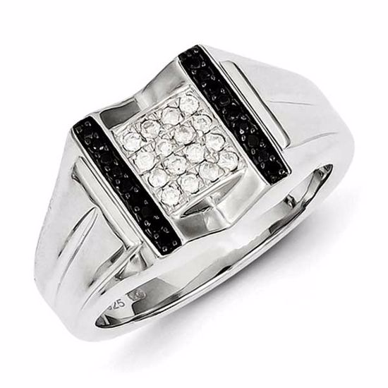 QR5496-10 Closeouts Sterling Silver Rhodium Plated Black and White Diamond Men's Ring