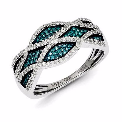 QR5299-8 White Night Sterling Silver Blue and White Diamond Ring