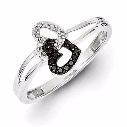 QR3340-8 White Night Sterling Silver Black & White Diamond Heart Ring