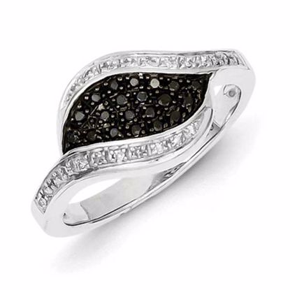 QR5428-6 White Night Sterling Silver Black Diamond Fancy Marquise Ring