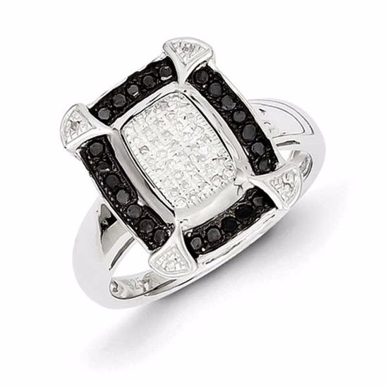 QR3292-6 White Night Sterling Silver Black & White Diamond Ring