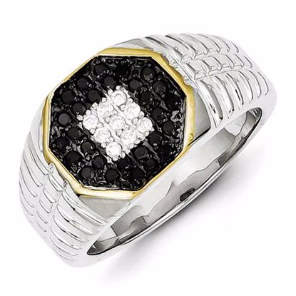 QR5577-11 White Night Sterling Silver and Gold Plated Black and White Diamond Men's Ring