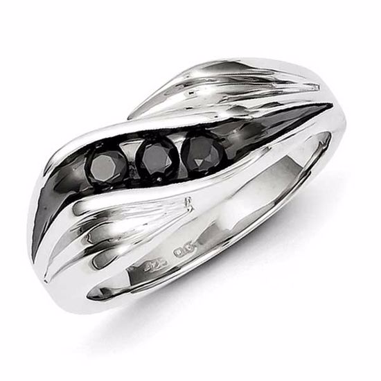 QR5466-11 White Night Sterling Silver Black Diamond Men's Ring