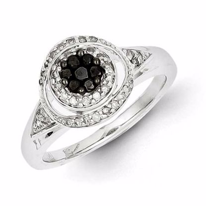 QR5453-8 White Night Sterling Silver Black Diamond Circle Ring