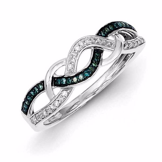 QR5295-6 White Night Sterling Silver Blue and White Diamond Ring