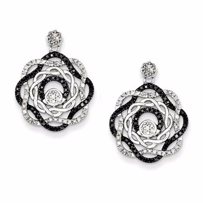 QE10887 Closeouts Sterling Silver Rhodium Plated Black & White Diamond Post Earrings