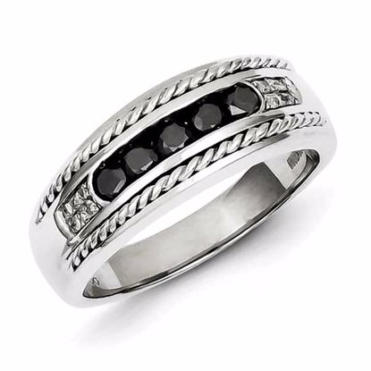 QR5461-10 White Night Sterling Silver Black and White Diamond Men's Ring