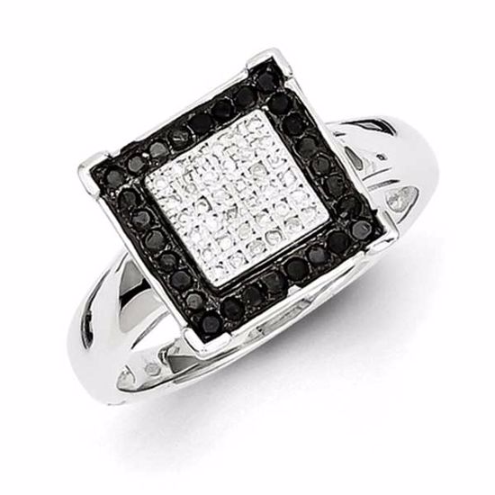 QR3291-6 White Night Sterling Silver Black & White Diamond Ring