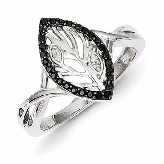 QR5424-6 Closeouts Sterling Silver Rhodium Plated Black & White Diamond Ring