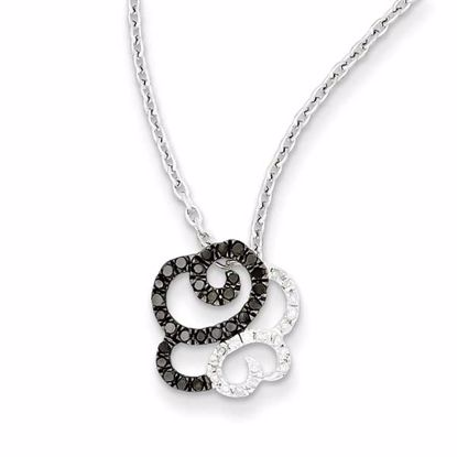 QP3879 White Night Sterling Silver Black & White Diamond Swirls Necklace