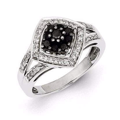 QR2983-7 White Night Sterling Silver Black & White Diamond Ring