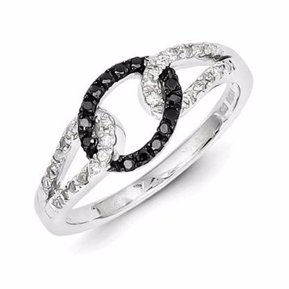 QR5381-7 White Night Sterling Silver Black & White Diamond Ring