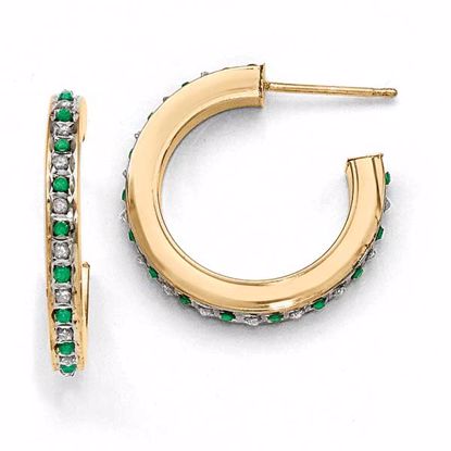 QDF126 Diamond Fascination Sterling Silver & Gold-plated Dia. & Emerald Round Post Hoop Earrings