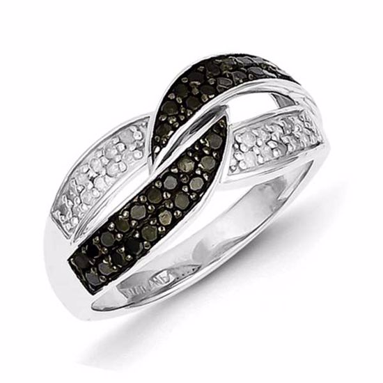 QR2981-8 White Night Sterling Silver Black & White Diamond Ring