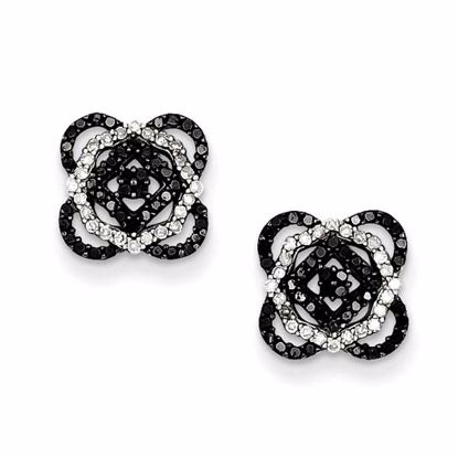 QE10888 Closeouts Sterling Silver Black and White Diamond Post Earrings