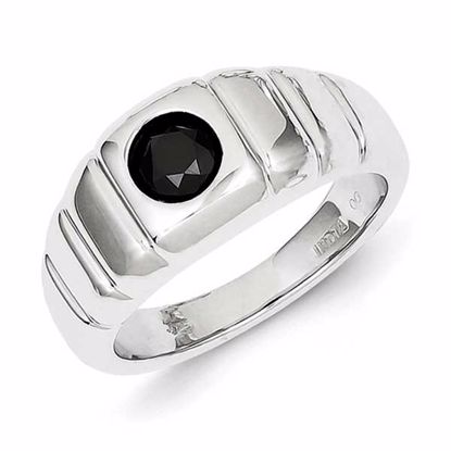 QR5532-10 White Night Sterling Silver Black Round Diamond Mens Ring