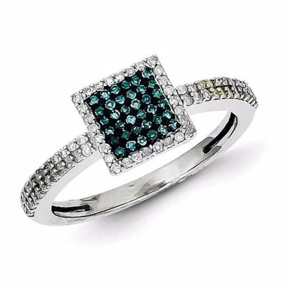 QR5220-8 White Night Sterling Silver Blue and White Diamond Square Ring