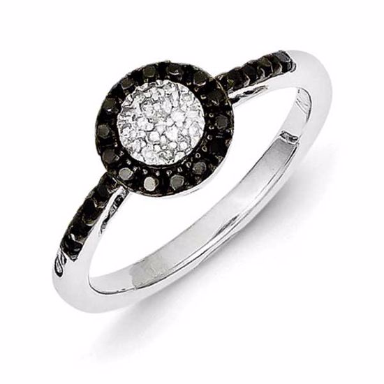 QR5366-7 White Night Sterling Silver Black Diamond Small Circle Ring