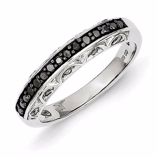 QR3296-8 White Night Sterling Silver Black and White Diamond Ring