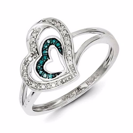 QR5163-6 White Night Sterling Silver Blue and White Diamond Heart Ring