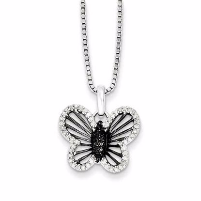 QP2307 White Night Sterling Silver Black & White Diamond Butterfly Pendant Necklace