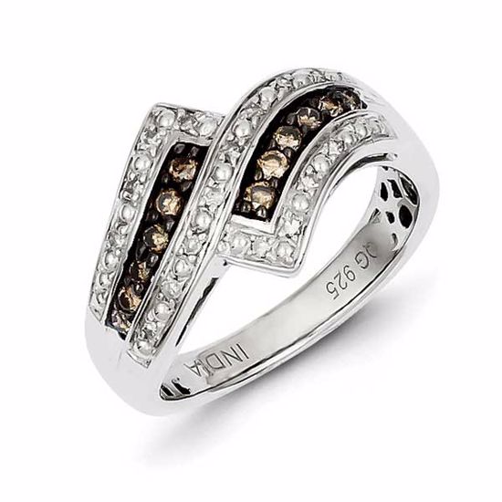 QR5136-8 White Night Sterling Silver Champagne Diamond Fancy Two Lined Ring