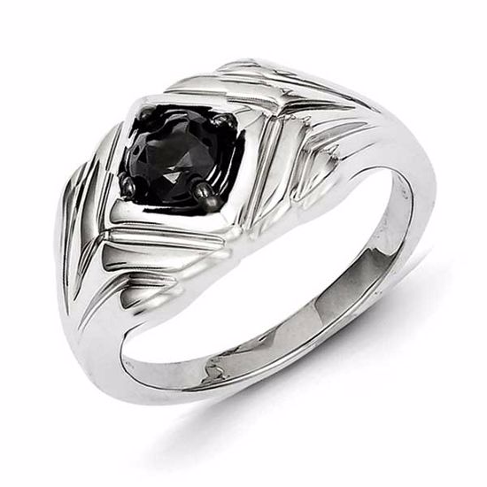 QR5547-11 White Night Sterling Silver Black Round Diamond Mens Ring