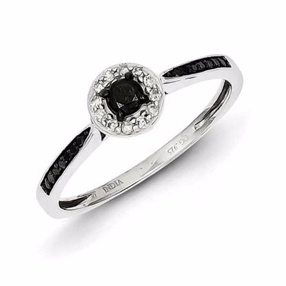 QR5365-7 White Night Sterling Silver Black and White Diamond Round Ring