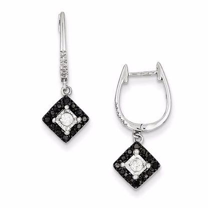 QE7858 Closeouts Sterling Silver Black and White Diamond Square Hoop Earrings
