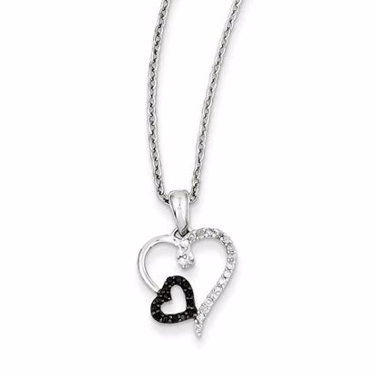 QP2304 White Night Sterling Silver Black and White Diamond Heart Pendant