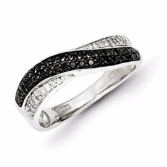 QR5361-8 White Night Sterling Silver Rhodium Plated Black & White Diamond Ring