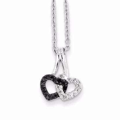 QP3757 White Night Sterling Silver Black & White Diamond Double Heart Pendant