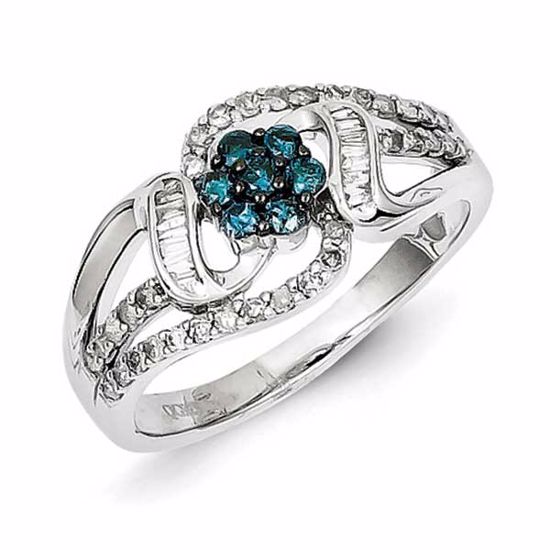 QR5267-6 White Night Sterling Silver Rhodium Plated Blue & White Diamond Ring