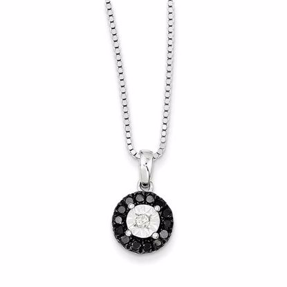 QP2312 White Night Sterling Silver Black and White Diamond Circle Pendant Necklace