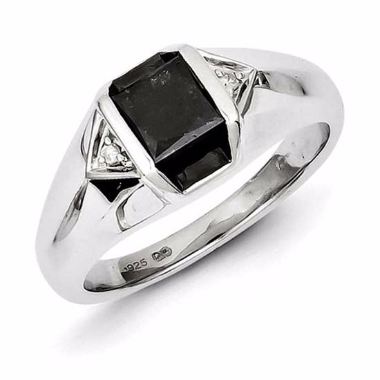 QR5543-9 White Night Sterling Silver Black & White Diamond Mens Ring