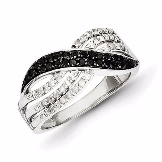 QR3025-8 White Night Sterling Silver Black & White Diamond Ring