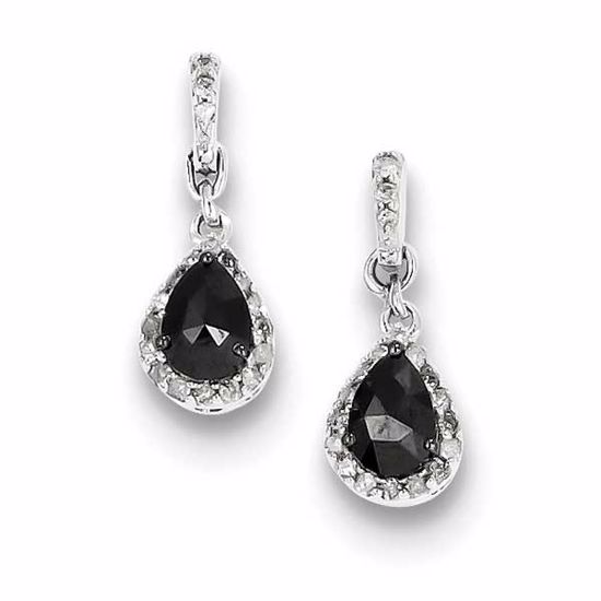 QE10869 White Night Sterling Silver w/ Black and White Diamond Post Dangle Teardrop Ear