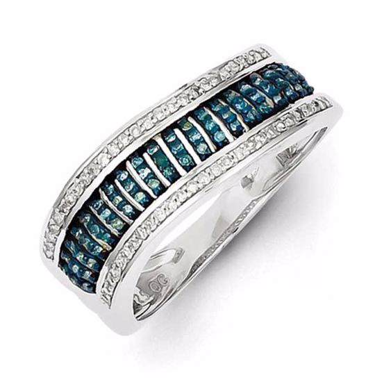 QR5324-6 White Night Sterling Silver Blue and White Diamond Ring